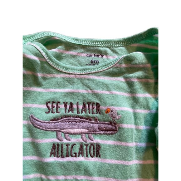 Carter's 6 month See Ya Later Alligator Green Striped Outfit Baby Boy - Picture 4 of 5